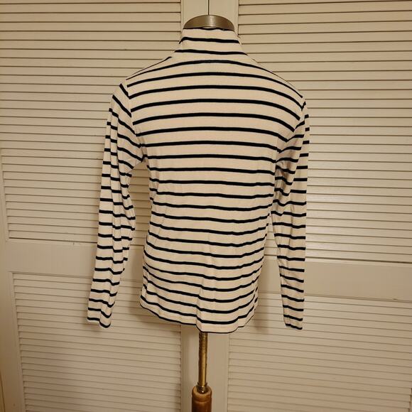 LL Bean Striped Half Zip Pullover Cream Black Medium 90s Y2K Long Sleeve Top - Picture 2 of 8